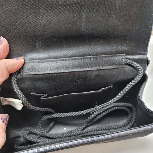 Black Beaded Evening Handbag Purse Floral Pattern - Picture 6 of 8